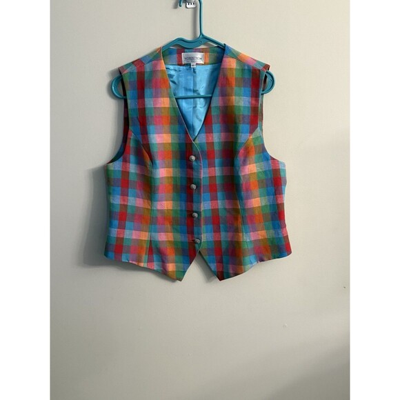 Vintage Nordstrom Trendy Colorful Plaid Vest Size 12 - Picture 1 of 11